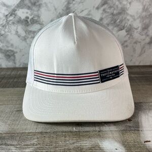 Travis Mathew Golf White Cap with Striped Detail Mens Snap Back Mesh Trucker Hat